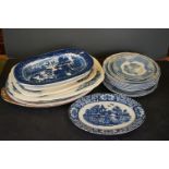 Circa 1930s Royal Doulton, Blue and White "The Chatham" design, five large soup bowls & four plates,