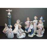 Collection of Ten Lladro Ceramic Figures including Nun, 26cms high