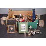 Box of mixed collectables, to include solid silver fork, vintage hairdressing clippers etc
