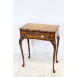 20th century Walnut Side Table in the Queen Anne manner with shaped top, single drawer and