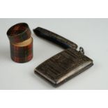 A fully hallmarked sterling silver vesta case together with a tartan mauchlin ware thimble box and