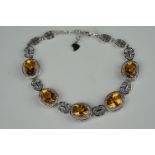 Silver, CZ and citrine bracelet