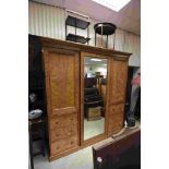 Victorian Satin Birch Compendium Wardrobe, the central section with mirrored door opening to a