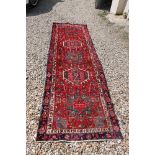 Vintage multi-coloured ground hand woven persian heriz runner, approx. 282cm x 87cm