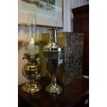 Brass Oil Lamp, Brass Vase and a Brass Firewood Box