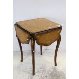 French rosewood and marquetry table, circa 1900, lobed square dropleaf top on cabriole supports,