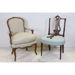 French Fauteuil style Elbow Chair, 88cms high together with another French Chair with carved Lyre