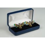 Pair of silver and plique-a-jour style cufflinks in the form of bees