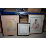 Three framed and glazed 20th century limited edition portrait prints in the Picasso style numbered