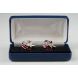 Pair of silver, CZ and enamel set cufflinks