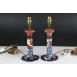 Pair of Moorcroft ' Rose pattern ' Table Lamps in the form of Candlesticks, impressed Moorcroft mark