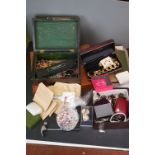 A box of mixed collectables to include a three tray coin cabinet, watches to include Seiko