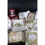 A box of mixed Beatrix Potter collectables to include ceramic table lamp, Christmas decorations