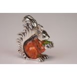 Heavy cast silver and enamel Saturno figure of a squirrel