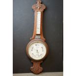Early 20th century Oak cased ' J Rattray ' Banjo Barometer.