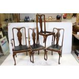 Set of Four 1920's Queen Anne style Dining Chair with solid shaped splats and cabriole legs (