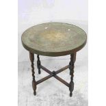 Eastern Brass Top Circular Table on Folding Stand, 59cms diameter