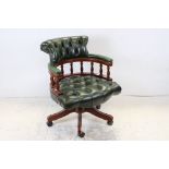 Victorian style Green Buttoned Leather Office Swivel Chair, 83cms high