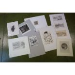 Quantity of woodblocks, prints, a pencil sketch by Claire Leighton, also Evadne Rowan, Samuel