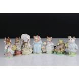 Seven Early Beswick Beatrix Potter Figures with Gold oval back stamps including Ribby, Jeremy