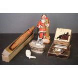 A box of mixed collectables to include a Ronson table lighter, clay pipe, cigarette dispenser and