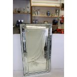Large Venetian style Rectangular Cushion Mirror with etched details, 150cms x 80cms
