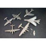 A collection of six metal aircraft models to include a Lightning F6 and a Meteor MkF8.