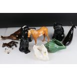 A small group of mixed ceramics to include Beswick horses and a Sylvac cat, plus a Boxed Bohemia