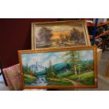 Two large contemporary oil on canvas paintings rural scenes.
