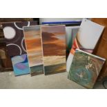 Quantity of stretched modern artwork, to include Americana, floral & abstract studies