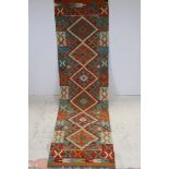 Hand Knotted Woolen Chobi Kilim Runner, 208cms x 59cms