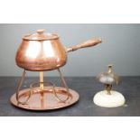 Vintage shop/hotel front desk reception bell, together with a copper and brass fondue set, made by