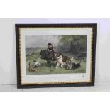 John Burton Barber, a large Framed glazed romantic engraving print titled A Scratch Pack 69 x 87 cm.