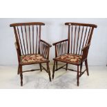Pair of Elbow Chairs with turned spindle back and arms, 97cms high