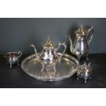 A silver plated tea set to include teapot, water jug, sugar bowl and milk jug together with a