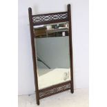 Early 20th century Wooden Framed Bevelled Edge Mirror with pierced carved panels, 49cms wide x