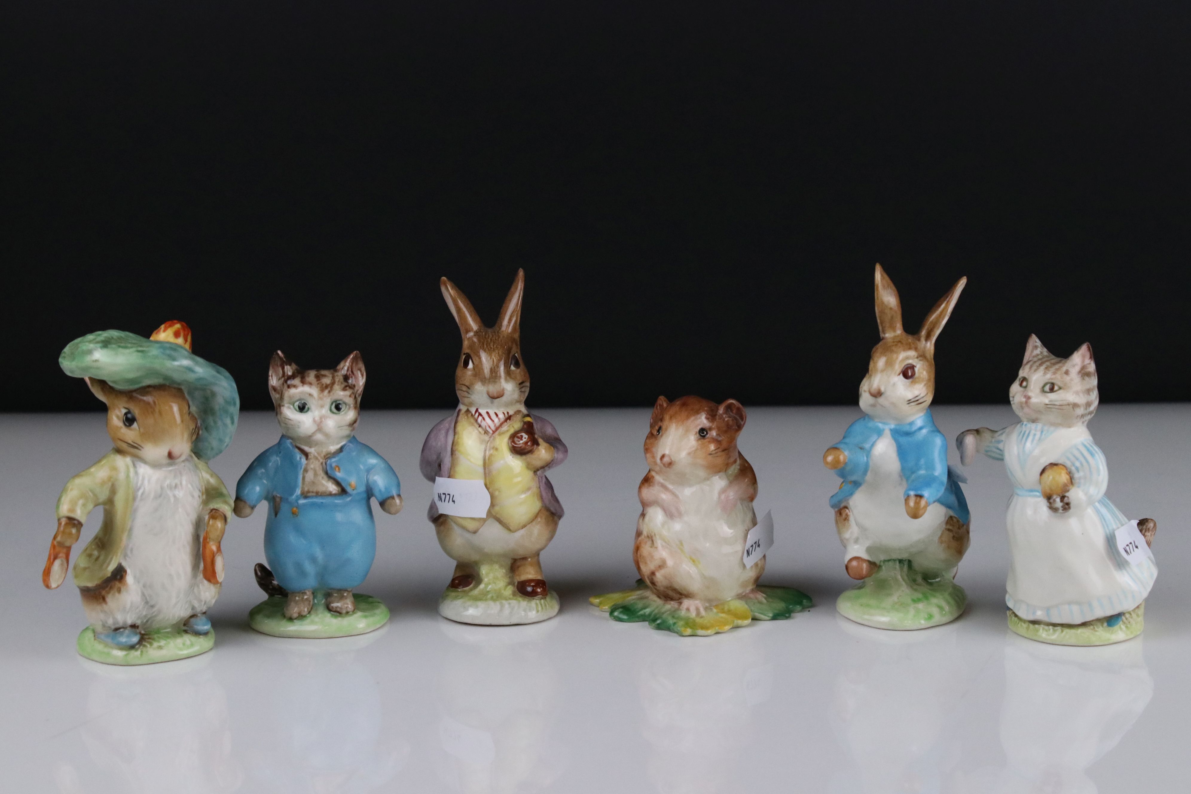 Six Early Beswick Beatrix Potter figures to include Mr Benjamin Bunny, Peter Rabbit, Timmy Town