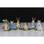 Six Early Beswick Beatrix Potter figures to include Mr Benjamin Bunny, Peter Rabbit, Timmy Town