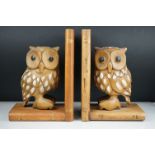 Pair of carved wooden bookends in the form of of owls.