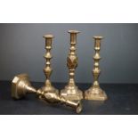 Two pairs of 19th century brass candlesticks, one pair inscribed 'The Diamond Princess'