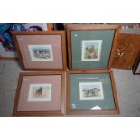 Set of four framed and glazed, various dog prints by Sue Sharples, together with an oak oriental