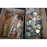 Box of 30+ paperweights, together with five Spanish galleon ships in bottles & one man in a bottle