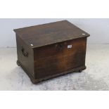 19th century Oak Silver Strong Box with key, the hinged lid opening to a green baize lined