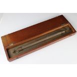 Military Mahogany Cased Brass Rolling Parallel Rule, the cased stamped H O 559 with a cross foot