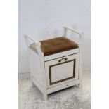 Early 20th century White Painted Piano Stool with fall front sheet music compartment below, 53cms