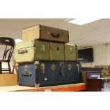 Early 20th century Wooden Bound and Canvas Covered Travelling Trunk, 91cms long together with a