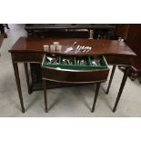 Regency style Mahogany effect Console Table with serpentine front and glass cover, the drawer