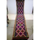 Old Hand Knotted Wool Suzni Kilim Runner, 348cms x 68cms