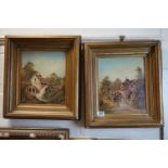 A pair of antique gilt framed oil paintings of Water Mills scenes 30 x 25 cm.