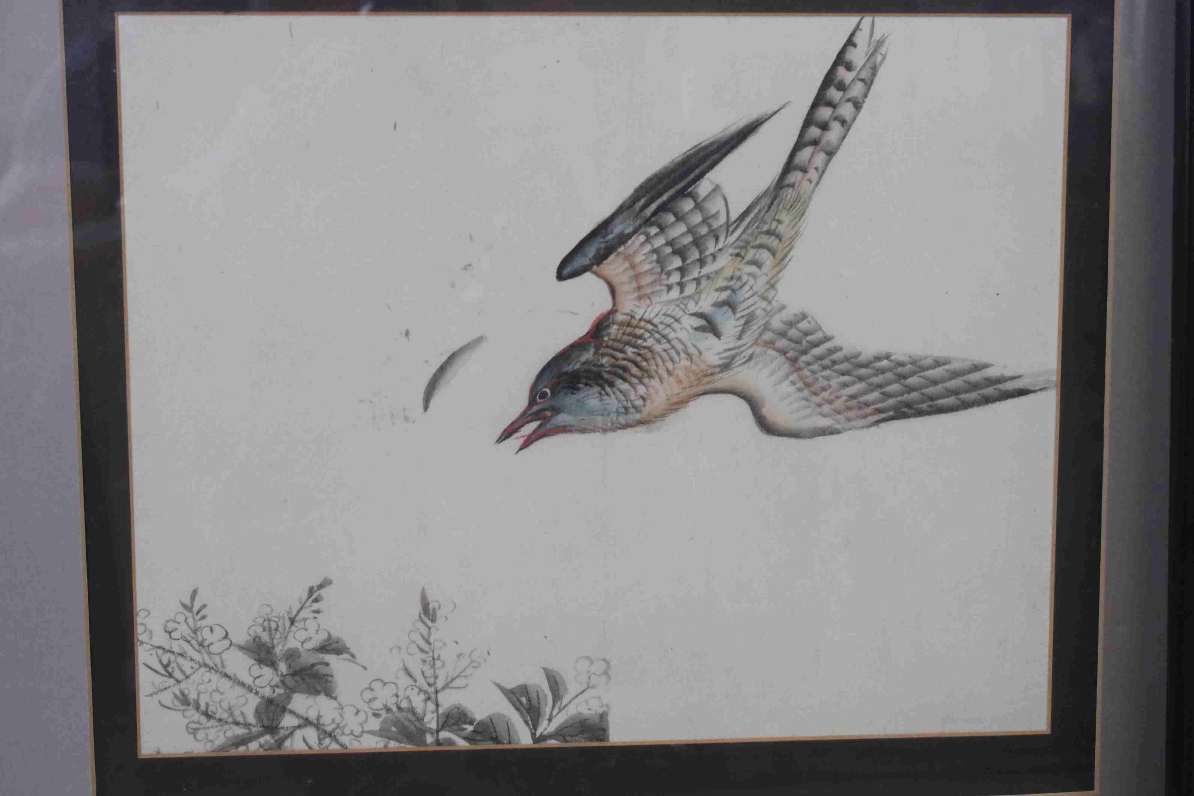 Oriental School, three antiques to include a watercolour of a cockerel and hen - Image 4 of 4